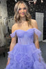 Load image into Gallery viewer, Princess A Line Off the Shoulder Pink Corset Prom Dress with Ruffles