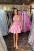 Load image into Gallery viewer, A-Line Pink Spaghetti Straps Corset Homecoming Dress with 3D Flowers