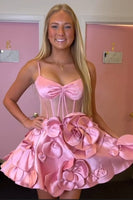 Load image into Gallery viewer, Yellow A-Line Spaghetti Straps Corset Homecoming Dress with 3D Flowers