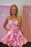 Load image into Gallery viewer, Yellow A-Line Spaghetti Straps Corset Homecoming Dress with 3D Flowers