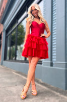 Load image into Gallery viewer, A-Line Red Sweetheart Corset Tiered Homecoming Dress