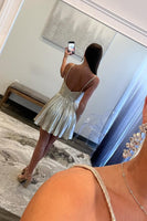 Load image into Gallery viewer, Golden Spaghetti Straps A-Line Pleated Homecoming Dress