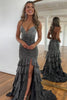 Load image into Gallery viewer, Glitter Spaghetti Straps Black Mermaid Prom Dress with Ruffles