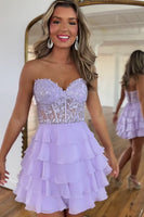 Load image into Gallery viewer, Sweetheart Light Blue Corset Short Homcoming Dress with Appliques