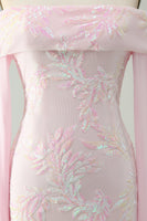 Load image into Gallery viewer, Sparkly Pink Off The Shoulder Sequined Homecoming Dress with Long Sleeves