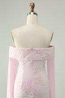 Load image into Gallery viewer, Sparkly Pink Off The Shoulder Sequined Homecoming Dress with Long Sleeves