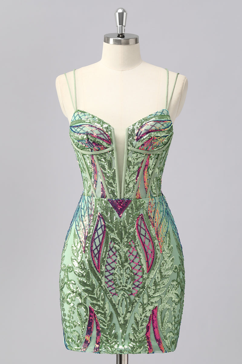 Load image into Gallery viewer, Dark Purple Spaghetti Straps Short Homecoming Dress with Sequins