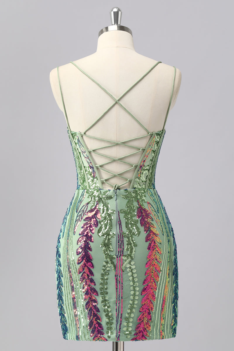 Load image into Gallery viewer, Dark Purple Spaghetti Straps Short Homecoming Dress with Sequins