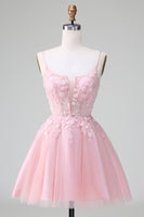 Load image into Gallery viewer, Blush A-Line Spaghetti Straps Tulle Homecoming Dress mit Appliques