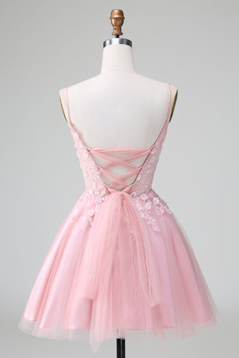 Blush A-Line Spaghetti Straps Tulle Homecoming Dress mit Appliques