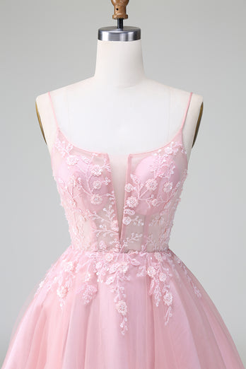 Blush A-Line Spaghetti Straps Tulle Homecoming Dress mit Appliques