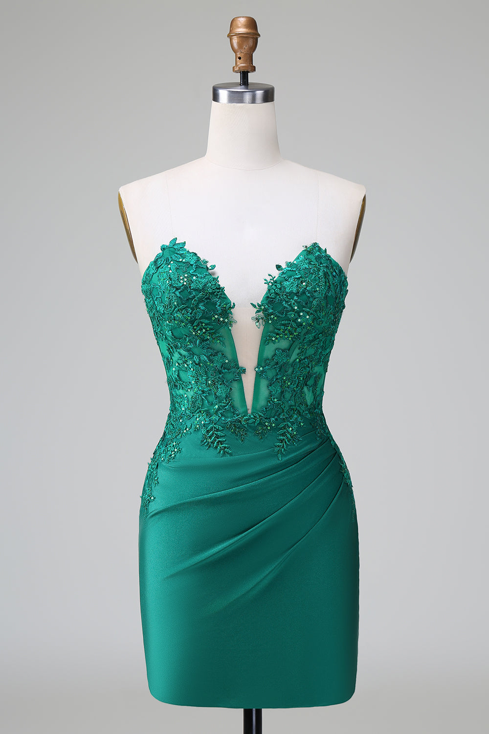 Dark Green Strapless Bodycon Satin Homecoming Dress mit Appliques