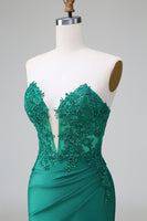 Load image into Gallery viewer, Dark Green Strapless Bodycon Satin Homecoming Dress mit Appliques