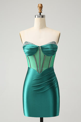 Sweetheart Dark Green Corset Homecoming Dress with Beading