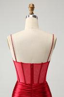 Load image into Gallery viewer, Red Spaghetti Straps Satin Corset Homecoming Dress with Beading