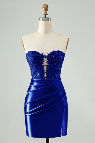 Sweetheart Royal Blue Bodycon Ruched Homecoming Dress mit Appliques