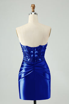Sweetheart Royal Blue Bodycon Ruched Homecoming Dress mit Appliques