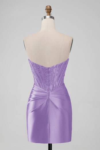 Red Bateau Neck Strapsless Corset Ruched Homecoming Dress