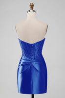 Load image into Gallery viewer, Red Bateau Neck Strapsless Corset Ruched Homecoming Dress