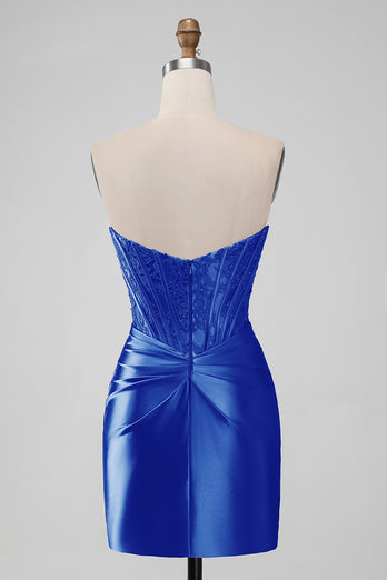 Red Bateau Neck Strapsless Corset Ruched Homecoming Dress