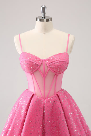 A-Line Pink Spaghetti Straps Corset Homecoming Dress with Sequins