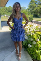 Load image into Gallery viewer, Sparkly Blue A Line Short Ruffled Homecoming Dress with Sequins