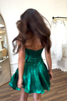 Load image into Gallery viewer, Dark Green A-Line Sweetheart Pleated Homecoming Dress with Keyhole