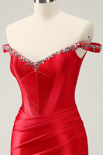 Red Off The Shoulder Bodycon Homecoming Dress with Sequins