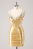 Load image into Gallery viewer, Golden Spaghetti Straps Bodycon Homecoming Dress with Sequins