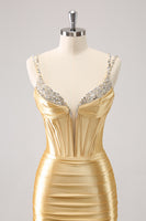 Load image into Gallery viewer, Golden Spaghetti Straps Bodycon Homecoming Dress with Sequins