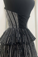 Load image into Gallery viewer, Sparkly Black Pink Sweetheart Tiered Homecoming Dress with Beading