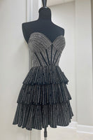 Load image into Gallery viewer, Sparkly Black Pink Sweetheart Tiered Homecoming Dress with Beading