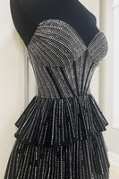Load image into Gallery viewer, Sparkly Black Pink Sweetheart Tiered Homecoming Dress with Beading