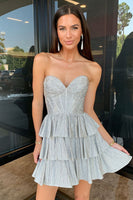 Load image into Gallery viewer, Sparkly A-Line Grey Sweetheart Short Homecoming Dress with Ruffles