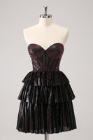 Load image into Gallery viewer, Sparkly Black Pink Sweetheart Tiered Homecoming Dress with Beading