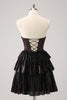 Load image into Gallery viewer, Sparkly Black Pink Sweetheart Tiered Homecoming Dress with Beading