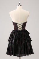 Load image into Gallery viewer, Sparkly Black Pink Sweetheart Tiered Homecoming Dress with Beading
