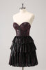 Load image into Gallery viewer, Sparkly Black Pink Sweetheart Tiered Homecoming Dress with Beading