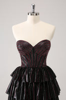 Load image into Gallery viewer, Sparkly Black Pink Sweetheart Tiered Homecoming Dress with Beading