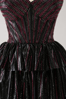 Load image into Gallery viewer, Sparkly Black Pink Sweetheart Tiered Homecoming Dress with Beading