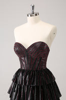 Load image into Gallery viewer, Sparkly Black Pink Sweetheart Tiered Homecoming Dress with Beading