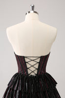 Load image into Gallery viewer, Sparkly Black Pink Sweetheart Tiered Homecoming Dress with Beading