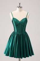 Load image into Gallery viewer, Dark Green A-Line Spaghetti Straps Homecoming Dress