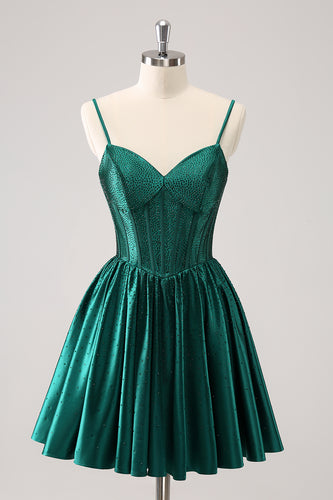 Dark Green A-Line Spaghetti Straps Homecoming Dress