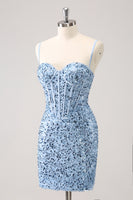 Load image into Gallery viewer, Sparkly Spaghetti Straps Blue Bodycon Homecoming Dress with Sequins