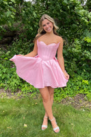 Load image into Gallery viewer, A-Line Pink Strapless Satin Homecoming Dress
