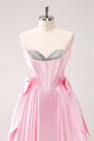 Load image into Gallery viewer, Sparkly Pink A-Line Strapless Satin Short Homecoming Dress