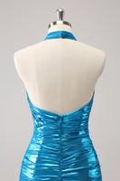 Load image into Gallery viewer, Blue Halter Bodycon Short Homecoming Dress with Keyhole