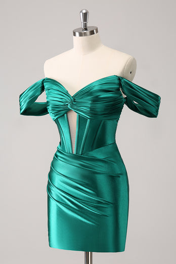 Off The Shoulder Dark Green Bodycon Short Homecoming Dress