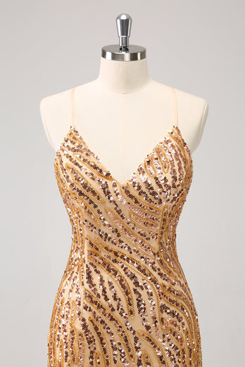 Sparkly Spaghetti Straps Hot Pink Sequined Homecoming Dress with Fringen